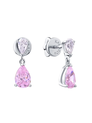 Серьги пусеты из белого золота 585 пробы с цветными фианитами