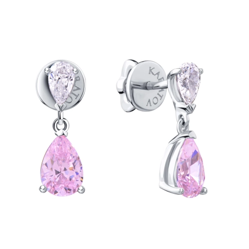 Серьги пусеты из белого золота 585 пробы с цветными фианитами