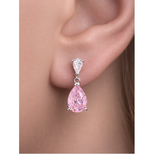 Серьги пусеты из белого золота 585 пробы с цветными фианитами