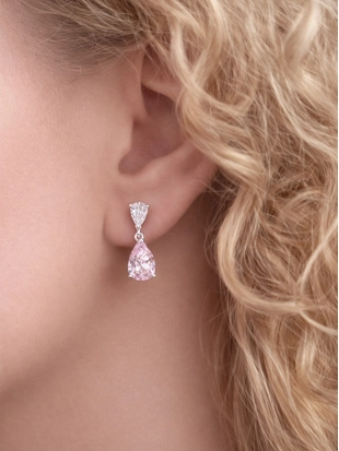 Серьги пусеты из белого золота 585 пробы с цветными фианитами