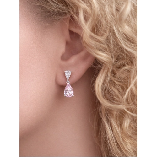 Серьги пусеты из белого золота 585 пробы с цветными фианитами