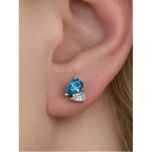 Серьги пусеты из белого золота 585 пробы с цветными фианитами