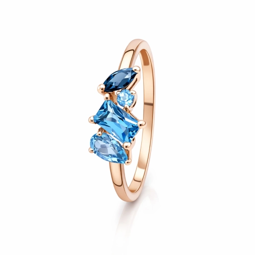 Кольцо из золота 585 пробы с топазами и топазом London Blue