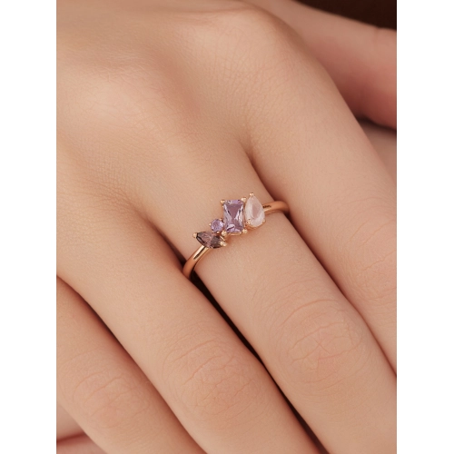 Кольцо (585) кварц, аметист, родолит синт.