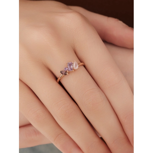 Кольцо (585) кварц, аметист, родолит синт.