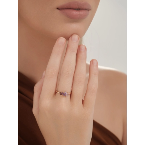 Кольцо (585) кварц, аметист, родолит синт.