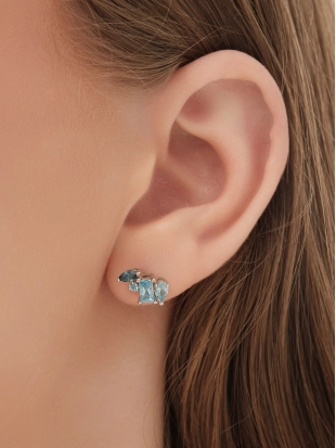 Серьги пусеты из белого золота 585 пробы с топазами и топазами ЛОНДОН