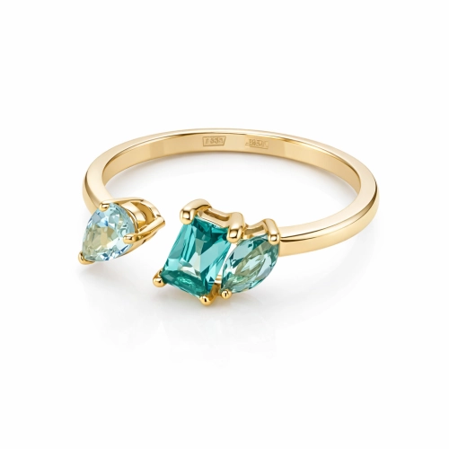 Кольцо (585 ж) турмалин синт., празиолит синт.