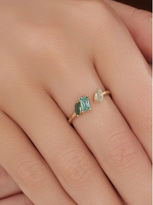 Кольцо (585 ж) турмалин синт., празиолит синт.