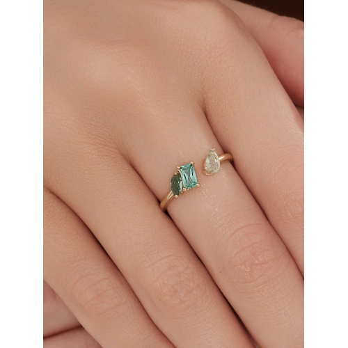 Кольцо (585 ж) турмалин синт., празиолит синт.