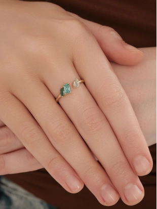 Кольцо (585 ж) турмалин синт., празиолит синт.