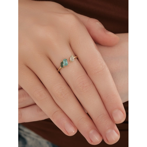 Кольцо (585 ж) турмалин синт., празиолит синт.