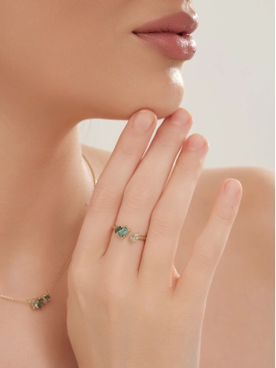 Кольцо (585 ж) турмалин синт., празиолит синт.