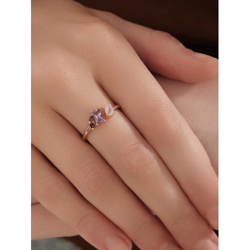 Кольцо (585) кварц, аметист, родолит синт.