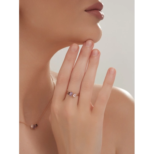 Кольцо (585) кварц, аметист, родолит синт.