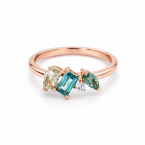 Кольцо (585) турмалин синт., празиолит синт., фианит