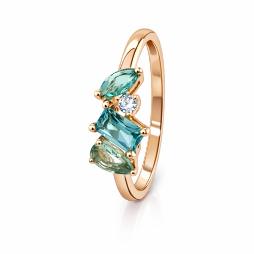 Кольцо (585) турмалин синт., празиолит синт., фианит