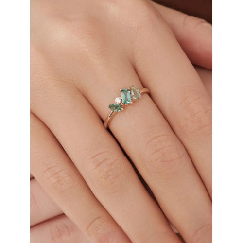 Кольцо (585) турмалин синт., празиолит синт., фианит