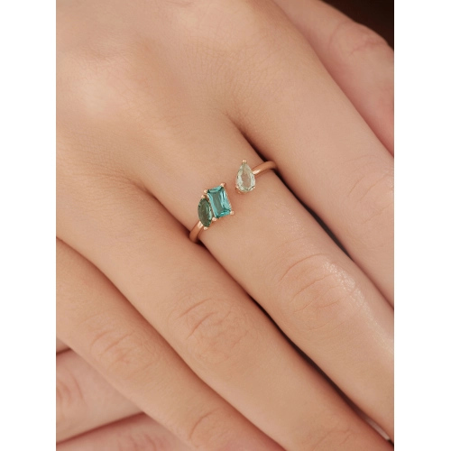 Кольцо (585) турмалин синт., празиолит синт.