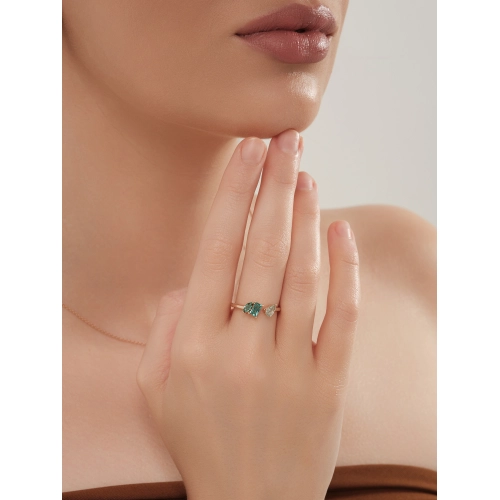 Кольцо (585) турмалин синт., празиолит синт.