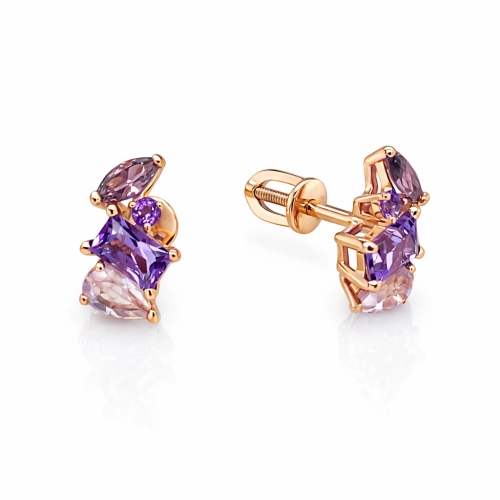 Пусеты (585) кварц, аметист, родолит синт.