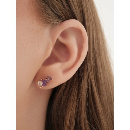 Пусеты (585) кварц, аметист, родолит синт.