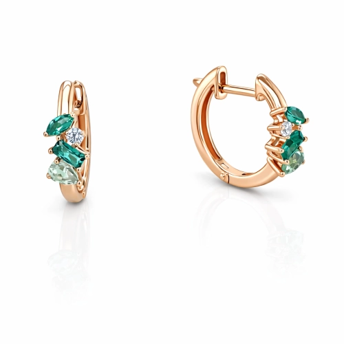 Серьги (585) празиолит син., турмалин синт., фианит конго