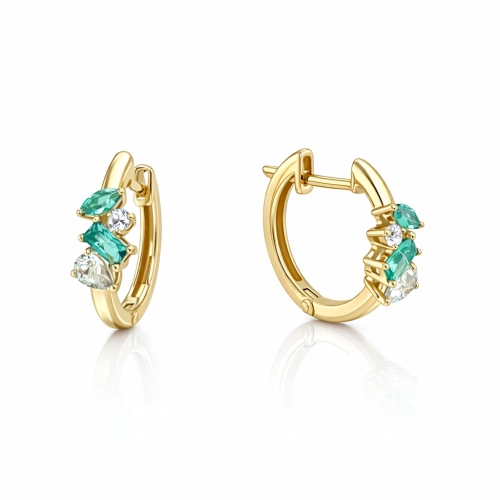 Серьги (585 ж) празиолит син., турмалин синт., фианит конго