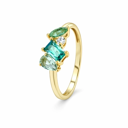 Кольцо (585 ж) турмалин синт., празиолит синт., фианит