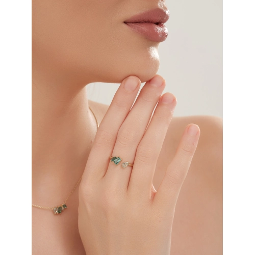 Колье (585 ж) турмалин синт., празиолит синт., фианит