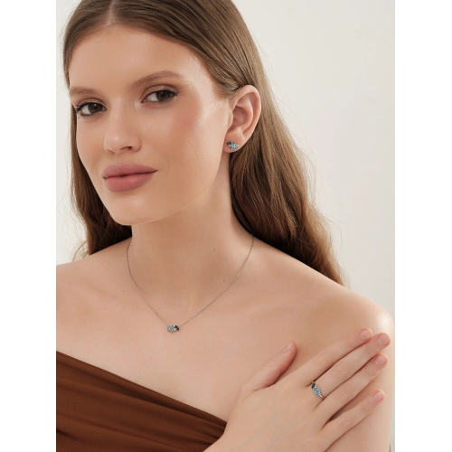 Кольцо из белого золота 585 пробы с топазами и топазами London Blue