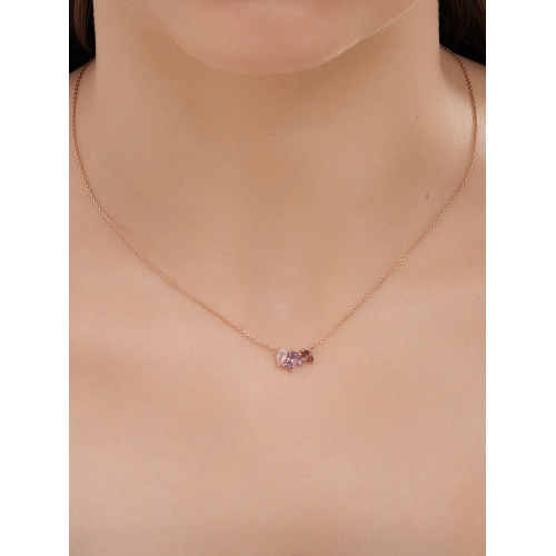 Колье (585) кварц, аметист, родолит синт.