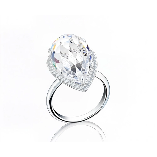 Кольцо (585 б) горный хрусталь, бриллиант