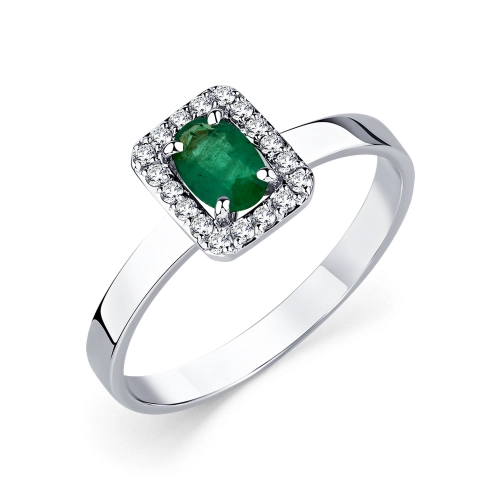 Кольцо из белого золота 585 пробы с изумрудом и бриллиантами