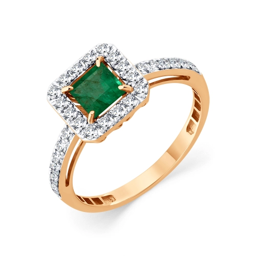 Кольцо из золота 585 пробы с изумрудом и бриллиантами