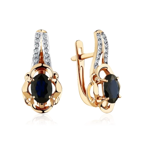 Серьги из золота 585 пробы с сапфирами и бриллиантами