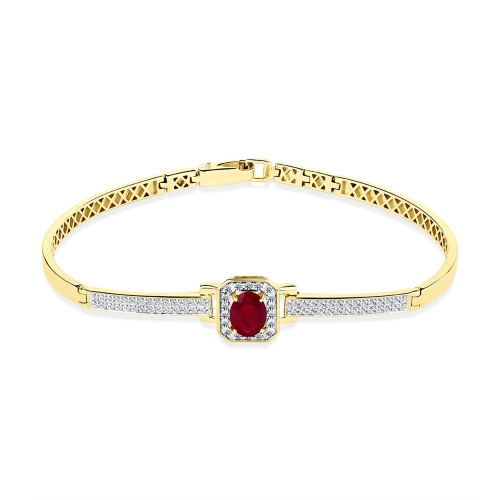 Браслет (585 ж) рубин, бриллиант жесткий