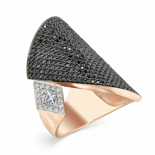 Кольцо из золота 585 пробы с белыми и черными бриллиантами