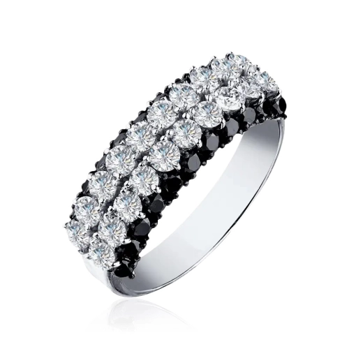 Кольцо из белого золота 585 пробы с белыми и черными бриллиантами