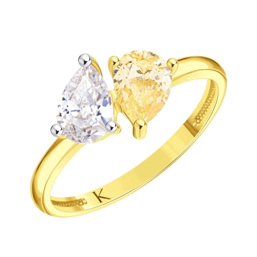 Кольцо из желтого золота 585 пробы с цветными фианитами