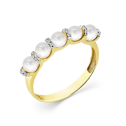 Кольцо из желтого золота 585 пробы с жемчугом и бриллиантами