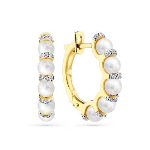 Серьги из желтого золота 585 пробы с жемчугом и бриллиантами