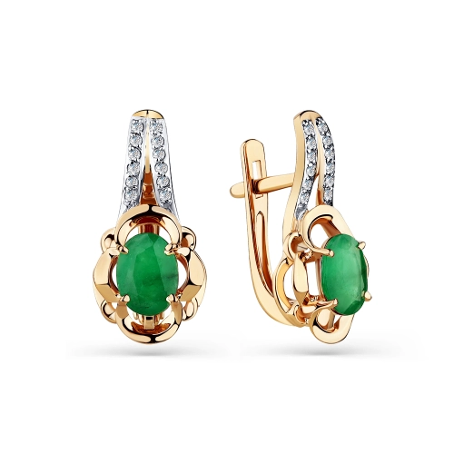 Серьги из золота 585 пробы с изумрудами и бриллиантами