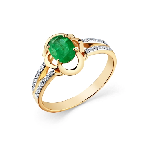 Кольцо из золота 585 пробы с изумрудом и бриллиантами