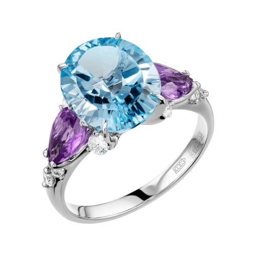 Кольцо (585 б) топаз, сапфир, бриллиант