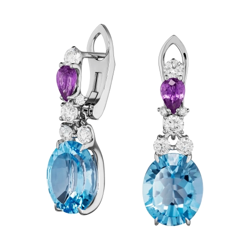 Серьги (585 б) топаз, сапфир, бриллиант