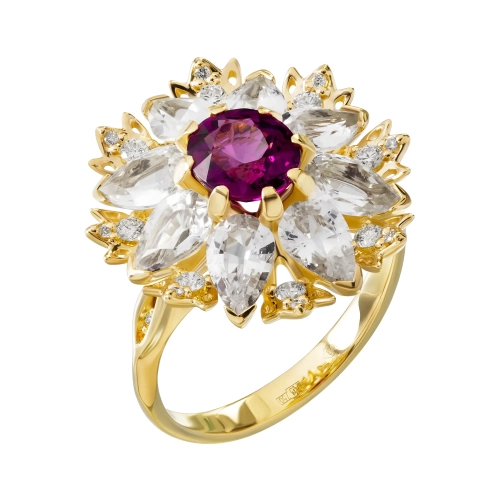 Кольцо (750 ж) рубин, сапфир, бриллиант