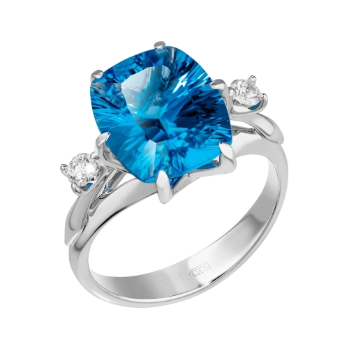 Кольцо из белого золота 585 пробы с топазами и бриллиантами