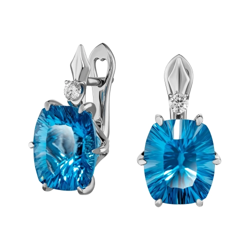 Серьги из белого золота 585 пробы с топазами и бриллиантами