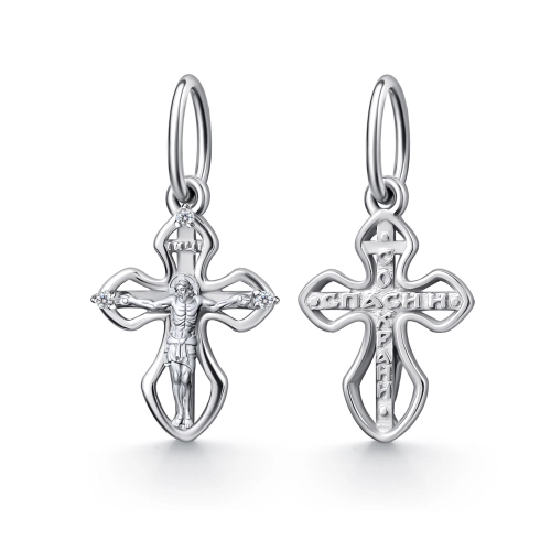 Подвеска Крест из белого золота 585 пробы с бриллиантами